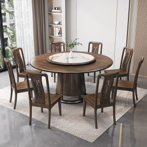 Bộ bàn ghế ăn bằng gỗ mun kiểu Trung Quốc mới hoàn toàn bằng gỗ nguyên khối kết hợp bàn tròn lớn đơn giản hiện đại với bàn xoay bàn ăn gia đình cho 10 người - Hình 2