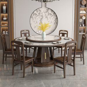 Bộ bàn ghế ăn bằng gỗ mun kiểu Trung Quốc mới kết hợp bàn tròn bằng đá phiến tròn với bàn xoay bàn ăn gia đình cho 10 người - Hình 2
