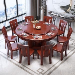 Bộ bàn ghế ăn bằng gỗ nguyên khối kết hợp bàn tròn lớn với bàn xoay chạm khắc kiểu Trung Quốc Bàn ăn tròn cho nhà hàng 10 người tại nhà cho bữa tối - Hình 4