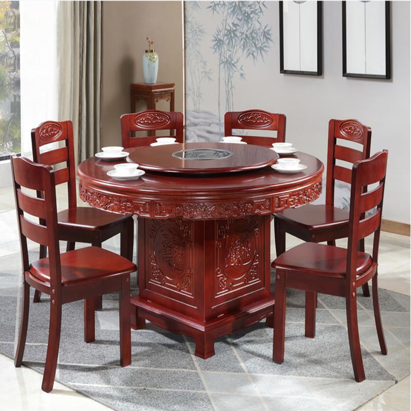 Bộ bàn ghế ăn bằng gỗ nguyên khối kiểu Trung Quốc mới Bàn lẩu 1,8 mét nhà tròn lớn có bếp từ để thu hút tài lộc và bàn kho báu - Hình 3 Bộ bàn ghế ăn bằng gỗ nguyên khối kiểu Trung Quốc mới Bàn lẩu 1,8 mét nhà tròn lớn có bếp từ để thu hút tài lộc và bàn kho báu - Hình 3