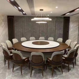 Bộ bàn ghế ăn bằng gỗ nguyên khối kiểu Trung Quốc mới Bàn tròn nhà hàng ăn lẩu gia đình Bàn ăn 10 người với bếp từ mặt đá Bàn xoay