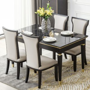 Bộ bàn ghế ăn bằng gỗ nguyên khối sang trọng nhẹ của Mỹ kết hợp bàn ăn bằng đá cẩm thạch tối giản nội thất nhà hàng - Hình 3