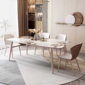 Bộ bàn ghế ăn đá phiến kết hợp phòng ăn nhỏ gia đình bàn ăn bàn ghế chữ nhật đơn giản hiện đại bàn ăn sang trọng nhẹ nhàng - Hình 3