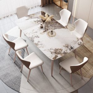 Bộ bàn ghế ăn đá phiến kết hợp phòng ăn nhỏ gia đình bàn ăn bàn ghế chữ nhật đơn giản hiện đại bàn ăn sang trọng nhẹ nhàng - Hình 4
