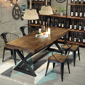 Bộ bàn ghế ăn dài phong cách Mỹ nhà phòng nhỏ 4-6 người Bàn ăn sắt rèn Bàn ghế cafe - Hình 2