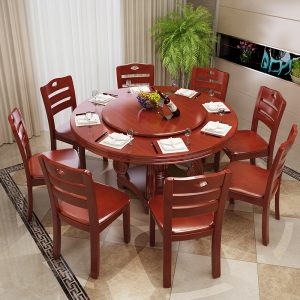 Bộ bàn ghế ăn gỗ đặc kết hợp phòng khách nhà chung cư nhỏ bàn ăn kiểu Trung Quốc với bàn xoay khách sạn bàn tròn lớn - Hình 3
