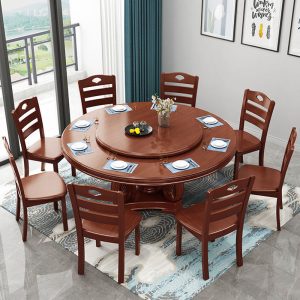 Bộ bàn ghế ăn gỗ đặc kết hợp với bàn xoay bàn ăn 10 người tại nhà bàn tròn lớn nhà hàng Bàn ăn Trung Quốc bán buôn - Hình 2