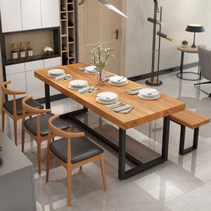 Bộ bàn ghế ăn gỗ nguyên khối hiện đại Bắc Âu nhà ăn Bàn dài cafe nhà hàng Bàn ghế đàm phán giản dị