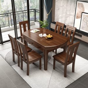 Bộ bàn ghế ăn gỗ óc chó phòng khách Bàn hình bán nguyệt Trung Quốc bệ nhảy hình chữ nhật nhà 1 bàn 4 ghế 6 ghế 8 ghế kết hợp - Hình 2
