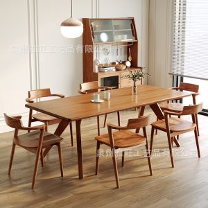 Bộ bàn ghế ăn gỗ tần bì phong cách Nhật Bản kết hợp nhà bàn ăn gỗ hình chữ nhật cá voi đơn giản toàn bộ bàn dài bằng gỗ nguyên khối