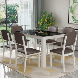 Bộ bàn ghế ăn kết hợp chung cư nhỏ kính cường lực bàn ăn 4 người 6 người bàn ăn chữ nhật hộ gia đình đơn giản hiện đại - Hình 2