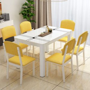 Bộ bàn ghế ăn kết hợp chung cư nhỏ kính cường lực bàn ăn 4 người 6 người bàn ăn chữ nhật hộ gia đình đơn giản hiện đại