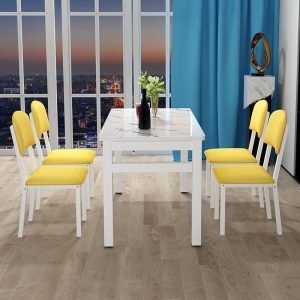 Bộ bàn ghế ăn kết hợp gia đình hình chữ nhật hiện đại đơn giản kích thước nhỏ bàn ăn 4 người 6 người nhà hàng ăn nhanh bàn phòng khách - Hình 3