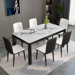 Bộ bàn ghế ăn kết hợp gia đình tối giản hiện đại hộ gia đình 4 người 6 người bàn ăn hình chữ nhật bàn ăn mặt kính sang trọng nhẹ nhàng - Hình 2