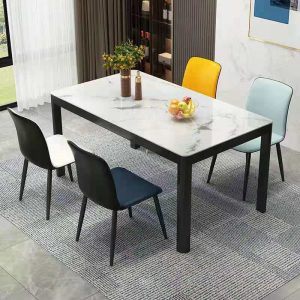 Bộ bàn ghế ăn kết hợp gia đình tối giản hiện đại hộ gia đình 4 người 6 người bàn ăn hình chữ nhật bàn ăn mặt kính sang trọng nhẹ nhàng - Hình 3