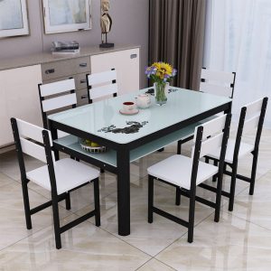 Bộ bàn ghế ăn kết hợp kính cường lực nhà chung cư nhỏ 4 người 6 người bàn ăn hình chữ nhật 2 lớp tối giản hiện đại