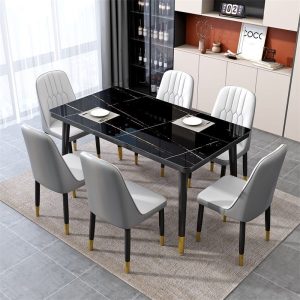 Bộ bàn ghế ăn kết hợp nhà gia đình nhà hàng tối giản hiện đại 4 người 6 người bàn ăn kính hình chữ nhật - Hình 4