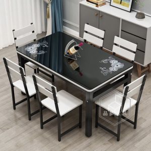 Bộ bàn ghế ăn kết hợp nhà tối giản hiện đại gia đình bàn ăn 4 người 6 người bàn ăn hình chữ nhật bàn ăn mặt kính - Hình 3