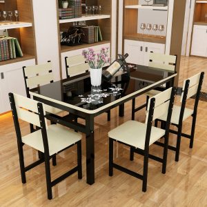 Bộ bàn ghế ăn kính cường lực gia đình kết hợp bàn ăn 4 người 6 người chung cư nhỏ bàn ăn khách sạn bàn ghế nhà hàng thức ăn nhanh