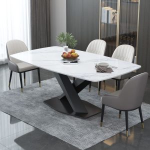 Bộ bàn ghế ăn mặt đá kết hợp hiện đại đơn giản tiết kiệm kiểu Ý nhẹ nhàng sang trọng chữ nhật phòng ăn nhỏ nhà hàng gia đình bàn ăn - Hình 2