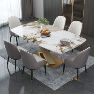 Bộ bàn ghế ăn mặt đá kết hợp hiện đại đơn giản tiết kiệm kiểu Ý nhẹ nhàng sang trọng chữ nhật phòng ăn nhỏ nhà hàng gia đình bàn ăn
