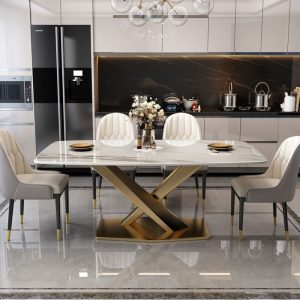 Bộ bàn ghế ăn mặt đá kết hợp hiện đại đơn giản tiết kiệm kiểu Ý nhẹ nhàng sang trọng chữ nhật phòng ăn nhỏ nhà hàng gia đình bàn ăn - Hình 4