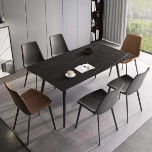 Bộ bàn ghế ăn mặt đá mặt đá hiện đại kết hợp bàn ghế ăn chung cư nhỏ hộ gia đình bộ bàn ăn 4 người 6 người chữ nhật - Hình 4