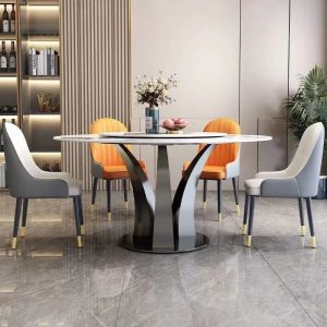 Bộ bàn ghế ăn mặt đá sáng sang trọng nhẹ nhàng kết hợp bàn ăn tại nhà kiểu Ý hiện đại đơn giản bàn tròn bàn xoay cho gia đình - Hình 3