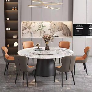 Bộ bàn ghế ăn phiến đá cẩm thạch biệt thự câu lạc bộ khách sạn 2,2 mét Bàn tròn lớn 2,4 mét tại nhà bàn ăn tròn 16 người - Hình 2
