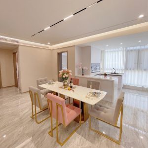 Bộ bàn ghế ăn sang trọng nhẹ của Mỹ kết hợp bàn ăn dài bằng đá cẩm thạch đơn giản kiểu Pháp hiện đại Ghế ăn gỗ đặc một bàn có 6 ghế