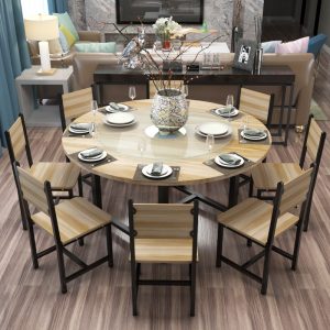 Bộ bàn ghế ăn tròn gia đình kết hợp bàn xoay nhà hàng thức ăn nhanh khách sạn bàn tròn lớn 8 người 10 người bàn ăn tròn