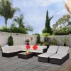 Bộ bàn ghế ngoài trời 9 món, đệm, gối ném, bộ ghế sofa 8 chỗ, 2 ghế dài ngả lưng