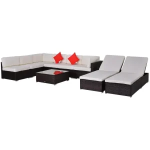 Bộ bàn ghế ngoài trời 9 món, đệm, gối ném, bộ ghế sofa 8 chỗ, 2 ghế dài ngả lưng - Hình 2