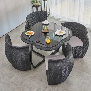 Bộ bàn ghế ngoài trời bằng mây PE 5 chiếc ghế cắt và bàn hiên sân vườn Bộ bàn ăn thiết kế hoa chống thấm nước - Hình 2