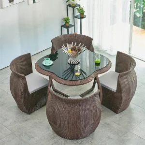 Bộ bàn ghế ngoài trời bằng mây PE 5 chiếc ghế cắt và bàn hiên sân vườn Bộ bàn ăn thiết kế hoa chống thấm nước - Hình 3