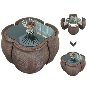 Bộ bàn ghế ngoài trời bằng mây PE 5 chiếc ghế cắt và bàn hiên sân vườn Bộ bàn ăn thiết kế hoa chống thấm nước