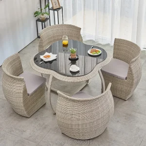 Bộ bàn ghế ngoài trời bằng mây PE 5 chiếc ghế cắt và bàn hiên sân vườn Bộ bàn ăn thiết kế hoa chống thấm nước - Hình 4