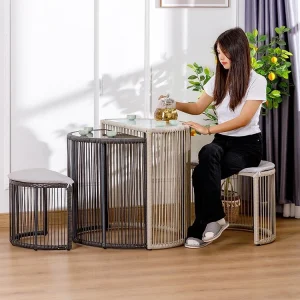 Bộ bàn ghế nhỏ 2 chỗ ngồi bằng nhựa PE chống nước sân vườn Trà trang trí Bàn cà phê Tiết kiệm không gian