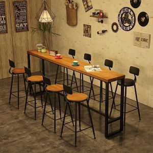Bộ bàn ghế quầy bar gỗ đặc sắt rèn quán cà phê quán trà sữa ban công áp tường Bàn dài cao Bàn ăn gia đình - Hình 3