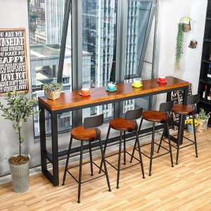 Bộ bàn ghế quầy bar gỗ đặc sắt rèn quán cà phê quán trà sữa ban công áp tường Bàn dài cao Bàn ăn gia đình - Hình 4