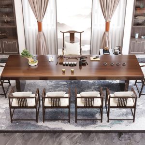 Bộ bàn ghế trà gỗ nguyên khối đầy đủ phong cách Trung Quốc mới Bàn trà gia đình phòng khách đơn giản bàn cà phê văn phòng bảng lớn Bàn trà kung fu