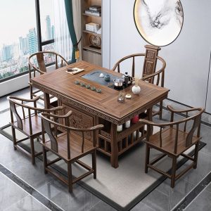 Bộ bàn ghế trà gỗ nguyên khối văn phòng tiếp khách đàm phán pha trà Bộ Bàn trà nhà phòng khách Trung Quốc tích hợp nước sôi pha trà