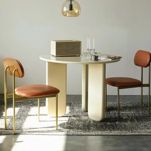 Bộ bàn ghế tròn phòng nhỏ nhà Bắc Âu đơn giản màu kem lưới đỏ wabi sabi gió cafe Bàn giải trí - Hình 2