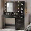 Bộ bàn trang điểm 5 ngăn kéo có gương chiếu sáng LED lớn cho trang điểm phòng ngủ