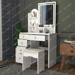 Bộ bàn trang điểm có ngăn kéo và kệ, bàn trang điểm gỗ có gương chiếu sáng - Hình 2