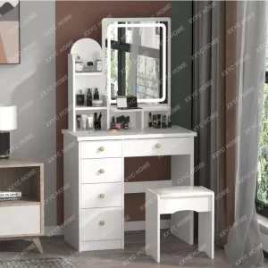 Bộ bàn trang điểm có ngăn kéo và kệ, bàn trang điểm gỗ có gương chiếu sáng - Hình 3