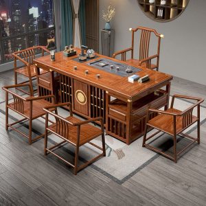 Bộ bàn uống trà đầy đủ bộ Bàn trà gỗ nguyên khối văn phòng đơn giản một Bàn trà gia đình kiểu Trung Quốc mới - Hình 2