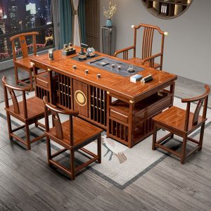 Bộ bàn uống trà đầy đủ bộ Bàn trà gỗ nguyên khối văn phòng đơn giản một Bàn trà gia đình kiểu Trung Quốc mới - Hình 3