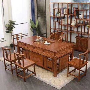 Bộ bàn uống trà đầy đủ bộ Bàn trà gỗ nguyên khối văn phòng đơn giản một Bàn trà gia đình kiểu Trung Quốc mới