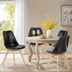 Bộ Ghế Ăn Bộ 4 Ghế Ăn Hiện Đại Giữa Thế Kỷ, Phòng Khách Phòng Ngủ Ghế Ngoài Trời Đệm Da PU Và Gỗ - Hình 2